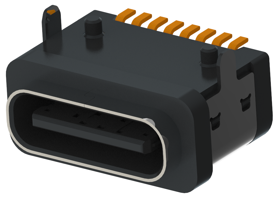 XB-TYPE C 8P-3 USB waterproof TYPE C 8P SMD board waterproof female seat L=7.5mm (with steel sheet) shell 2-pin plug-in board
